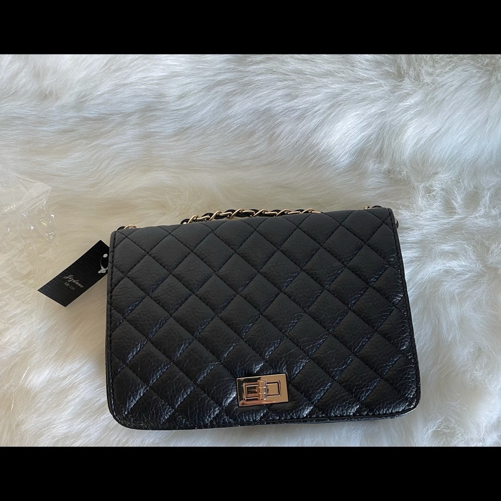 Quilted convertible black faux leather crossbody, NWT